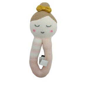 Living Textiles Knit Pink Sleeping Doll Ring Baby Rattle Plush Stuffed Animal 7"